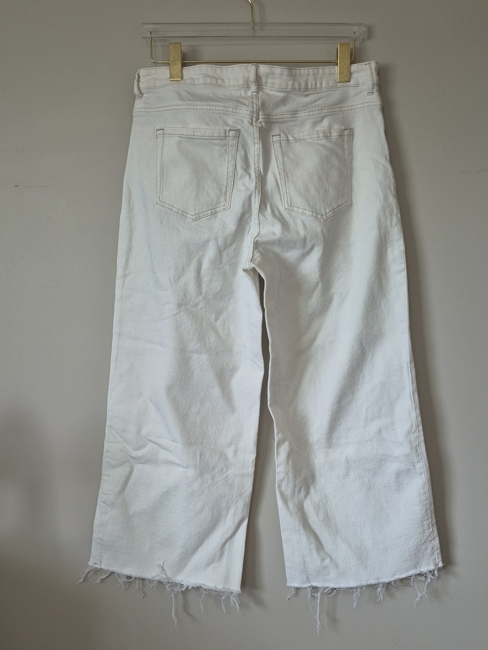 H&M Cream Wide Leg Denim Jeans Size 14 Cropped Ankle Raw Hem Boho - Picture 5 of 8